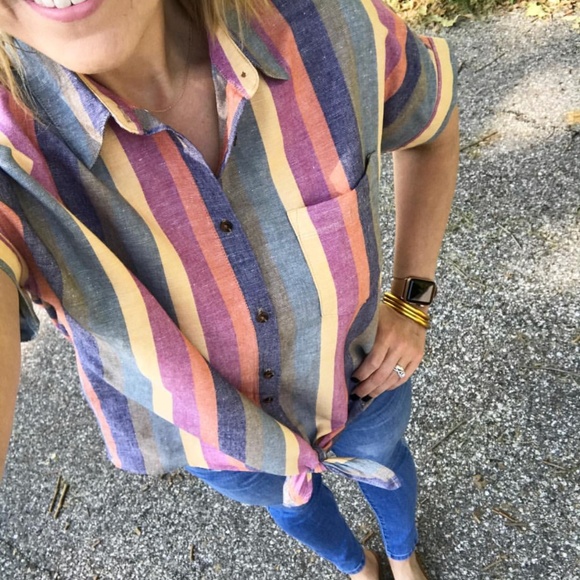 Madewell Tops - Madewell Rainbow Stripe Camp Shirt